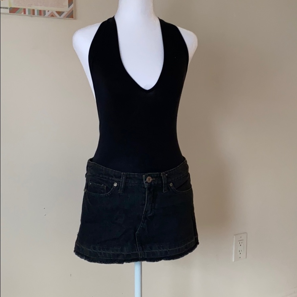 Black denim miniskirt